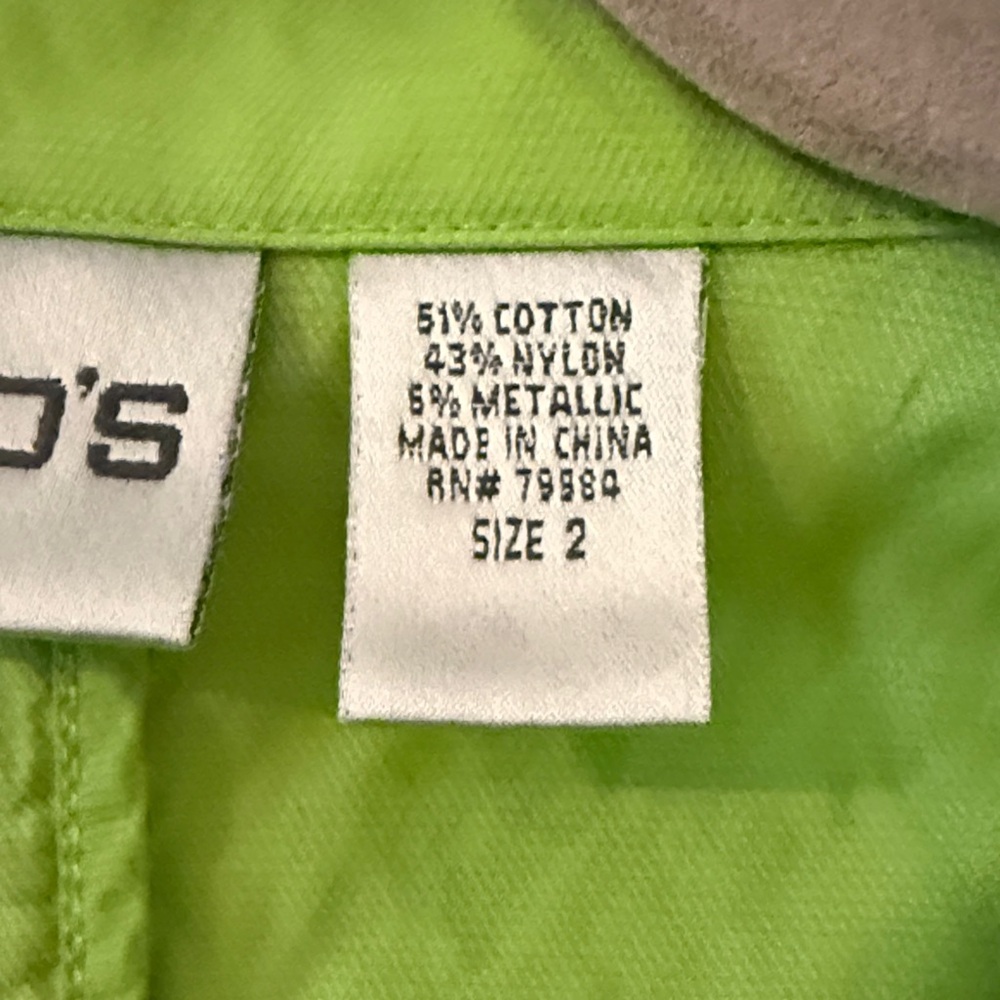 Chico's Bright Green Button-Front Utility Jacket M/L - Picture 3 of 7